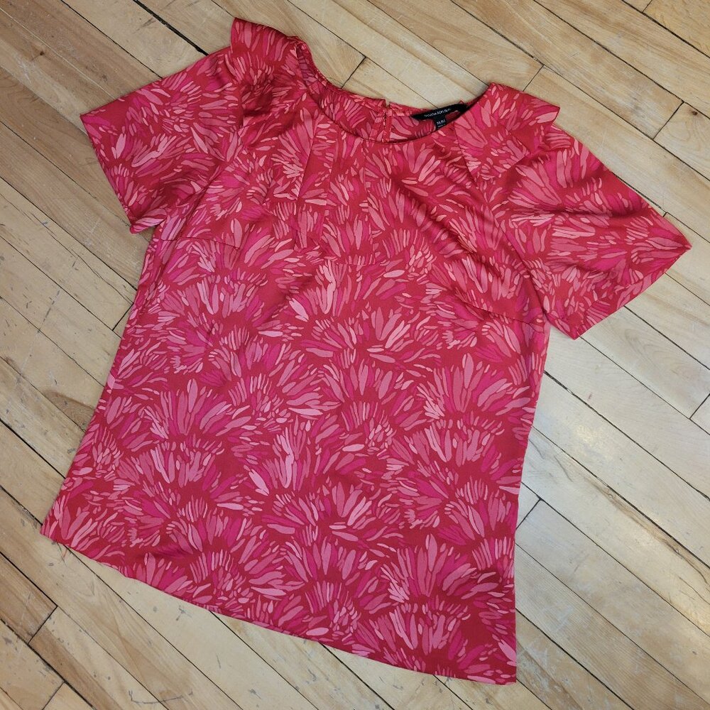 Banana Republic Red Abstract‎ Print Cap Sleeve Top M